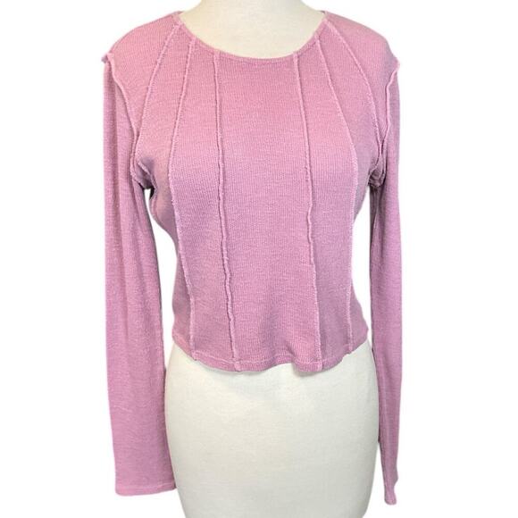 RSQ Womens Lavender Exposed Seam Cropped Long Sleeve Tee Soft Cotton Blend SZ XL - Picture 4 of 12